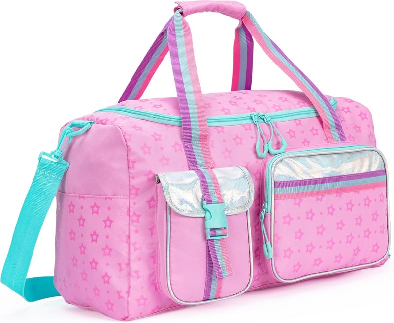 Oruiji Kids Duffle Bag Girls Travel Bag Gifts Overnight Sleepover Bags for Girls Women Tote Gym Dance Bags for Kids with Shoes Compartment Pink - Image 1